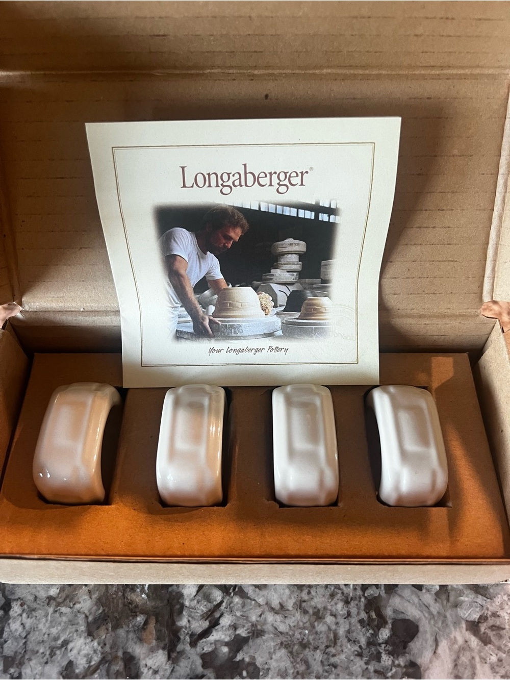 Longaberger Woven Traditions Ivory Soft Square Napkin Rings – Set of 4 NIB